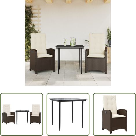 vidaXL Gartenessgruppe - 3-tlg. Garten-Essgruppe mit Kissen Braun Poly Rattan (1/5)