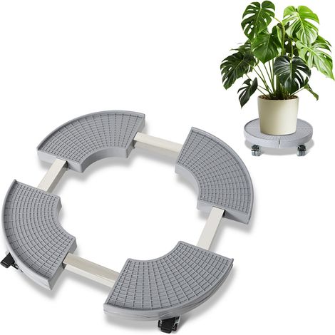 Wolketon Supporto per Piante Rotondo Ø38-54 cm Regolabile, Grigio, Carrello con Ruote 360°, Capacità 200 kg