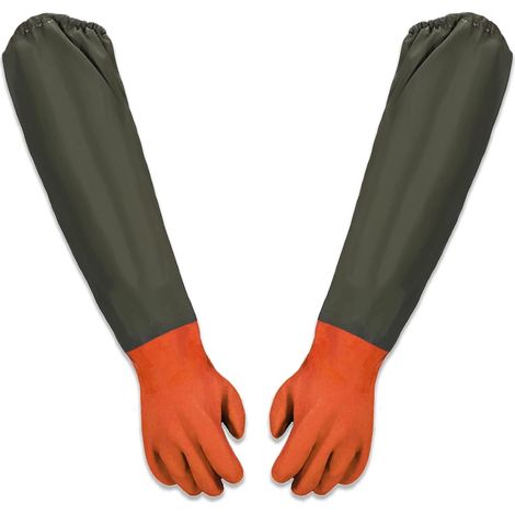 Teichreinigungshandschuhe, lange Sicherheitshandschuhe, lange Gummihandschuhe, Teichpflegehandschuhe, Orange (1/5)