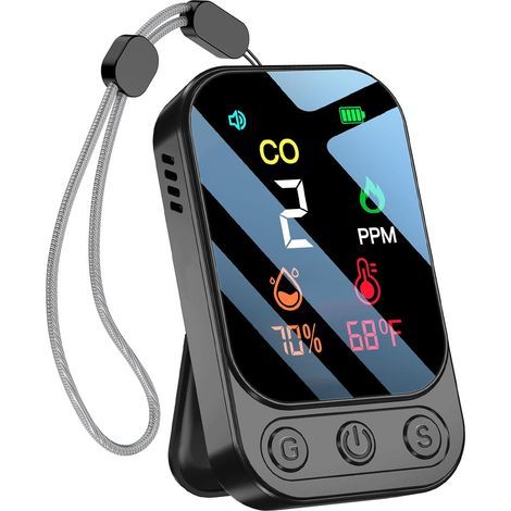 Détecteur de monoxyde de carbone rechargeable, alarme CO portable 3 en 1 (monoxyde de carbone, température, humidité), pour la maison, le camping et la caravane (noir) (1/5)