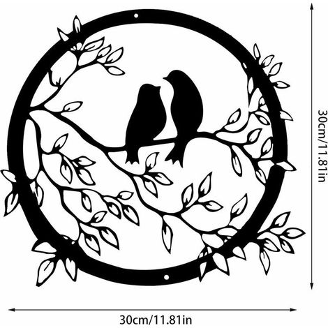 Decorazione murale in metallo Albero della Vita con Uccelli, colore nero - 30 cm/11,8 pollici, Decorazione murale Albero della Vita, Arte murale moderna in metallo, Insegna per la famiglia, Albero in (1/4)