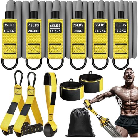 Bandes de résistance pour fitness, 136 kg, avec poignées, pour homme, pour entraînement musculaire, musculation, équipement de gym à domicile (1/5)