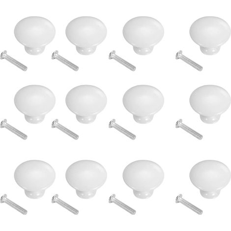 Bouton De Placard - 30 Mm - Rond - Blanc - Vintage - Lot De 12 (1/5)