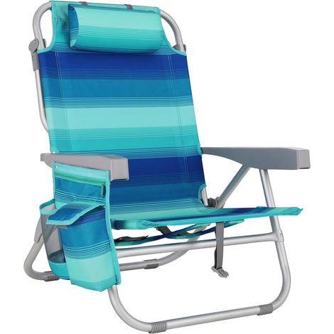 Strandstuhl Klappbar Leicht Aluminium, Rucksack Klappstuhl Strand, Campingstuhl Kann Flach Liegen,bis 150 kg belastbar, 6363.580.5cm Outdoor Faltstuhl mit Verstellbarer Hohe Rückenlehne Eisbeutel Blau