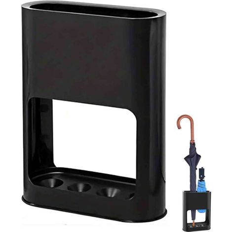 Support de parapluie noir en ABS avec bac d'égouttement amovible, Fin et peu encombrant avec récupération d'eau, pour parapluies,cannes et accessoires – Moderne et pratique (1/5)