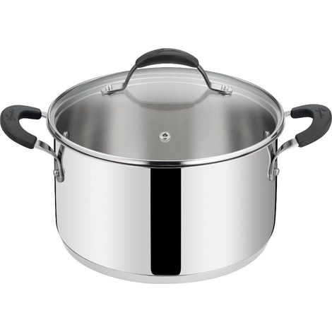 Casserole Fonda et Couvercle, Casserole Ø 26 cm en acier inoxydable 18/10 + Couvercle en verre, avec fond et poignées en silicone (1/2)