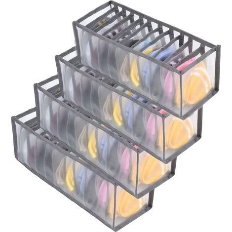 4 pochettes de rangement pliables pour sous-vêtements, chaussettes, cravates, foulards, gris (1/3)