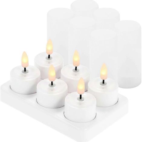 Lot de 6 bougies chauffe-plat rechargeables sans flamme. LED jaune vacillante réaliste. sans fil. avec batterie 2025 Walkbee SZRH AF (1/5)