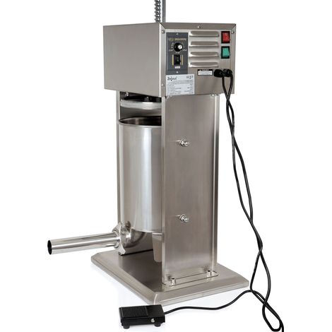 Zelsius Profi Edelstahl Wurstfüllmaschine elektrisch, 10 Liter, mit Fußpedal Bedienung, inkl. 4 Edelstahl Fülltüllen