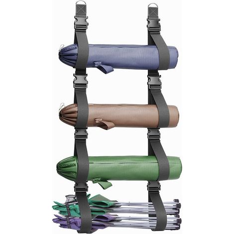 Rangement mural pour chaise de camping, sangles plus larges et réglables avec boucles à dégagement rapide, système de rangement à suspendre pour plus de chaises de pelouse, tentes, parapluies (1/5)