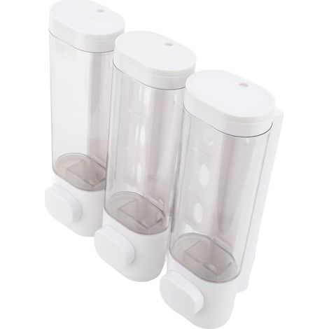 Distributeur de Savon 3 en 1, Distributeur de Shampoing et Après-shampooing, 300 ML, Support Mural pour Salle de Bain, Douche, Shampoing, Après-shampooing, Corps Transparent pour (White)'Parent'Blanc'