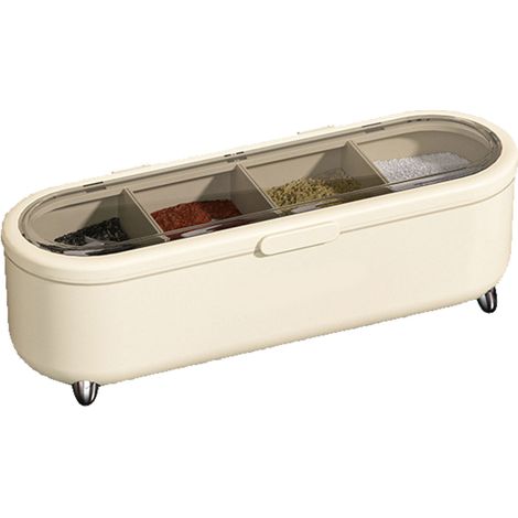 Boîte à épices à 4 compartiments avec fenêtre transparente amovible et pots en plastique résistant pour la cuisine.