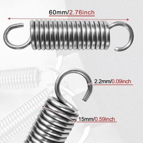 4-teiliges Set Zugfedern (60 mm) mit Haken, Edelstahl, 15 mm Außendurchmesser, 2,2 mm Drahtdurchmesser, 12 kg Zugkraft (1/4)