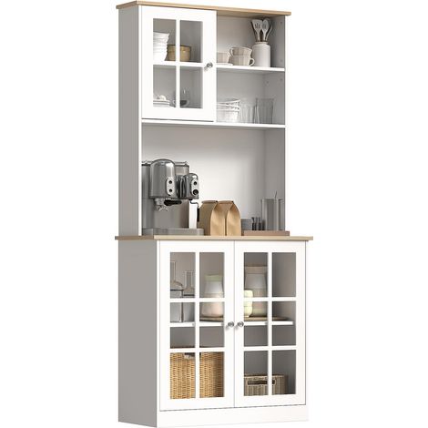 3 Portes Vitrées Buffet Cuisine avec Plan de Travail Meuble de Rangement pour Intérieur Moderne (1/5)