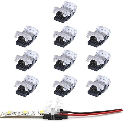 Connecteur bande led 2 broches,Lot de 10 Connecteurs de Ruban LED à 2 Broches pour Bande LED SMD 5050/3528 Couleur Unique Imperméable et Non-Imperméable de 10mm (1/5)