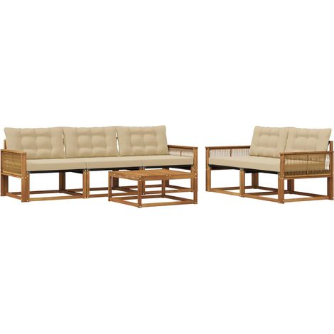 Conjunto de sofás de exterior con cojín 6 pcs Natural y Beige vidaXL