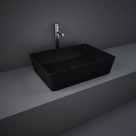 RAK Feeling Rectangular Countertop Wash Basin 500mm Wide - Matt Black (1/4)