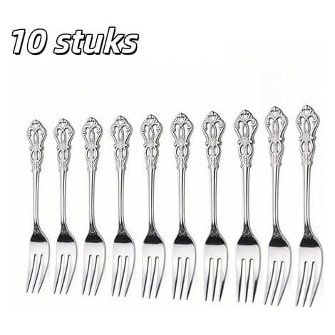 Ensemble de 10 pièces, cuillère à gâteau, petite fourchette, fourchette de table, en acier inoxydable, couverts sculptés de style vintage, idéal pour les fêtes et les mariages, longueur 12,9 cm, argen (1/5)