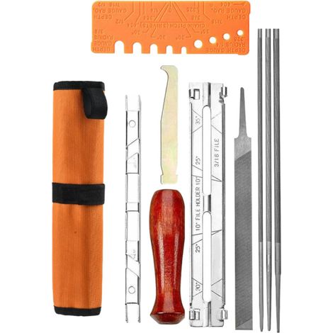 Trade-Shop Universal 10-teiliges Kettensägen-Schärfset Werkzeug-Set Feilensatz Wartungssatz Schärffeilen mit Tragetasche für Sägeketten Motorsägen (1/5)