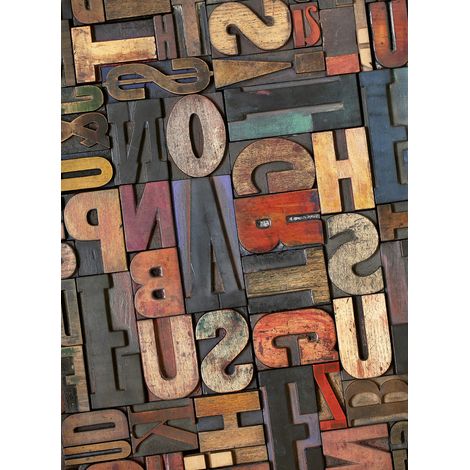 Papier peint panoramique chambre adulte | Tapisserie panoramique multicolore rétro | Papier peint panoramique vintage lettres effet collage - 192 X 260 cm (4 pièces) (1/2)