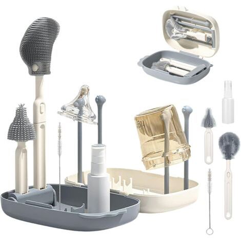 Goupillon Biberon Silicone, Brosse biberon bébé, Egouttoir Biberon, Brosse à Biberon Portable en Silicone, Set Goupillon Biberon Voyage, Ensemble Brosses Bouteilles, B-Rosse à Biberon de Voyage (1/5)