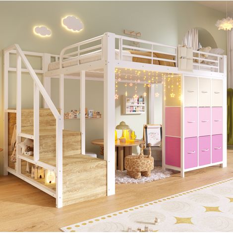 lit adulte rangement 140 200 métal blanc avec tiroirs OKMYHOME (1/5)