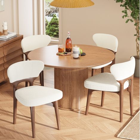 Silla comedor tapizada en chenilla beige claro cómoda OKMYHOME (1/5)