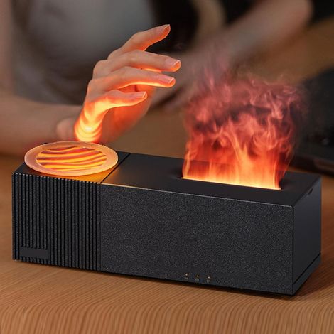 Diffuseur Huiles Essentielles avec Effet Flamme, 7 Couleurs Lumières LED Humidificateur Diffuseur Parfum Maison, Diffuseur Aromathérapie, Fonction minuterie et Arrêt Automatique sans Eau (1/5)