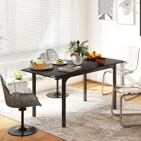 Tavolo da pranzo pieghevole ed estensibile per 4-6 persone, gambe in acciaio, ideale per piccoli spazi, sala da pranzo, colore nero. (1/5)
