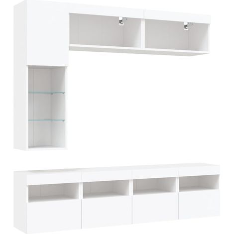 Conjunto de muebles mueble aparador TV televisión salón dormitorio salón pared x 7 piezas con luces LED blanco 020025359