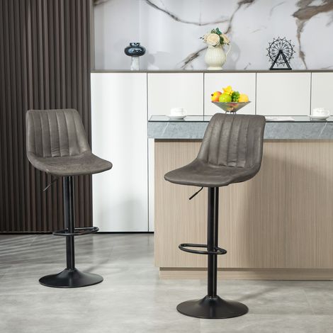 Set de 2 tabourets de bar rétro, réglables en hauteur, avec repose-pieds, vérin à gaz, gris anthracite (1/5)