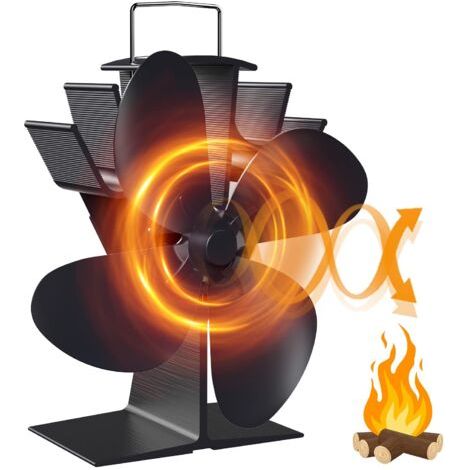 Ventilateur Poele à Bois, Ventilateur Alimenté à la Chaleur, 4 Pales Silencieux Ventilateur pour Cheminée Tuyau/Poêle à Granulés/Gaz/Bûche/Pellet (1/3)