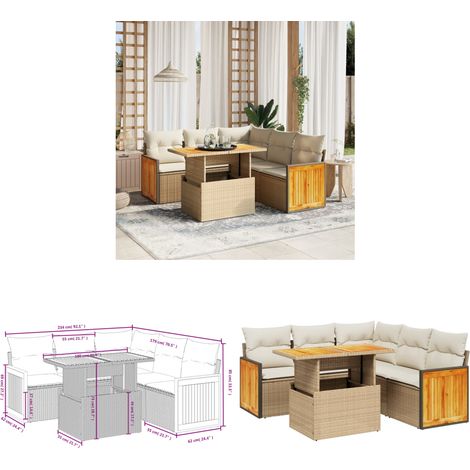 6-tlg. Garten-Sofagarnitur mit Kissen Beige Poly Rattan - Gartensorte - Gartenmöbelset - Esszimmergarnitur - Lounge Möbel - Outdoor Furniture - Home & Living (1/3)