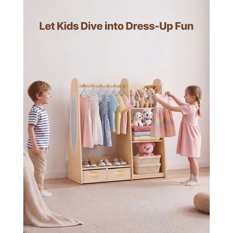 Penderie Enfant avec Miroir, Armoire Enfant en Bois avec Étagères, Bacs de Rangement et Tringle à Vêtements, Organisateur de Déguis… (1/5)