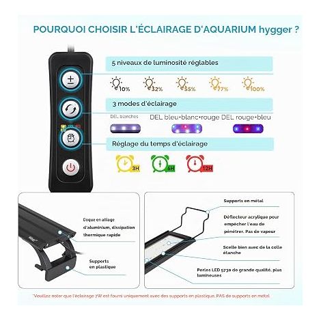 Aquarium Light, LED Ramp with Timer, Dimmable, Adjustable Stand for Lighting (White, Blue, Red) (1/4)