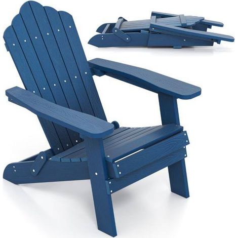 Chaise Adirondack pliante avec larges accoudoirs et dossier incliné - bleu marine (1/5)