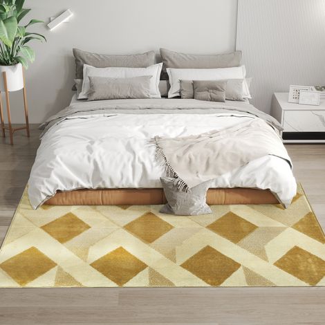 Tappeto a pelo corto lavabile in lavatrice, 170x120 cm, stile moderno, color crema, per soggiorno, camera da letto e sala da pranzo.