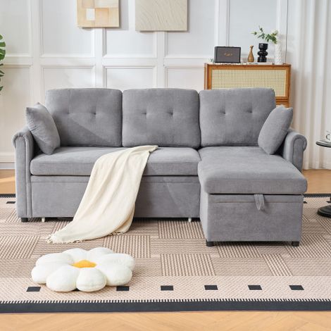 Canapé d'angle avec coffre de rangement et fonction couchage, canapé-lit pratique avec espace de rangement, installable des deux côtés, canapé en L en chenille pour salon ou chambre d'amis (1/5)