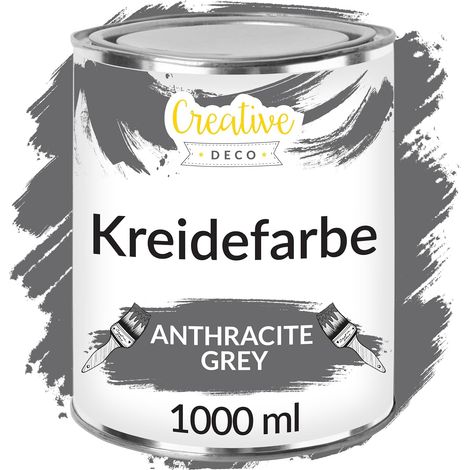 Creative Deco Kreidefarbe Anthrazitgrau 1L Matt und Abwaschbar für Möbel (1/5)