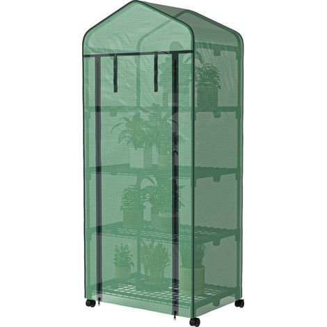 Serre de jardin Serre de jardin balcon étagère serre 4 niveaux 69L x 50l x 165H cm acier époxy bâche amovible PE haute densité vert (1/5)