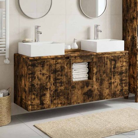 vidaXL Set di Armadi da Bagno 3 pz Rovere Fumo 129 x 41 x 79.5 cm (1/5)