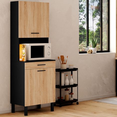 CINA aparador de cocina 60 CM 2 puertas + cajón negro y haya mirada (1/5)