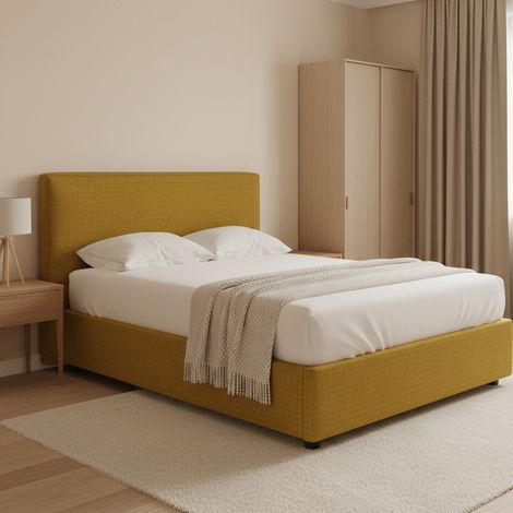 Letto Piazza e Mezza Gosport, Sfoderabile, Contenitore Made in Italy, Giallo Ocra (1/5)