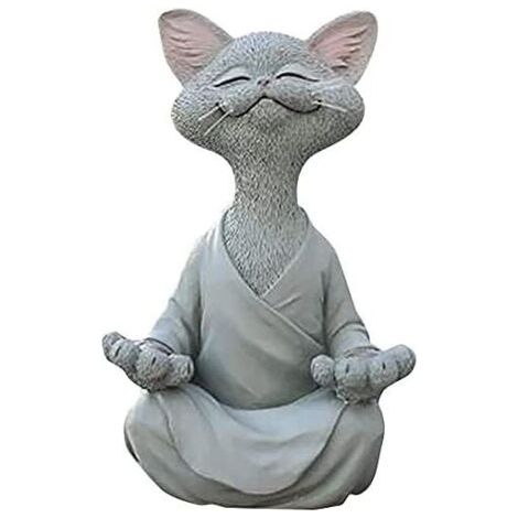 Figura de gato, gato feliz de meditación y yoga, escultura de gato zen en postura relajada para decoración de jardín al aire libre y hogar, regalo para amantes de los gatos.