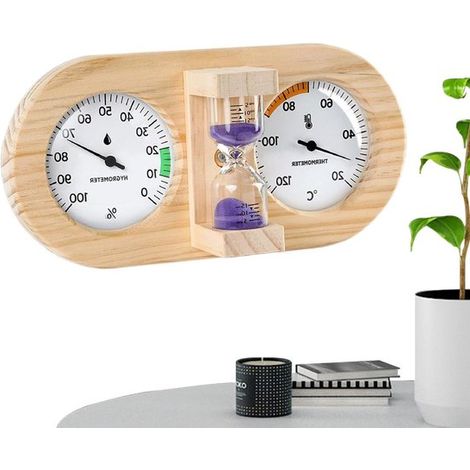 Timer per sauna con igrometro, orologio da parete con sensore di umidità, gestione delle sessioni, movimento meccanico con cornice in legno, larghezza 290 mm, colore legno. (1/5)