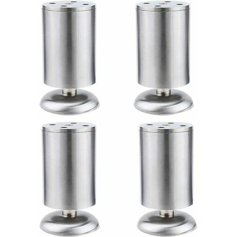 4x 150mm Pieds de meubles inoxydable armoire de cuisine pieds rondes,tapis en caoutchouc, sûr et silencieux