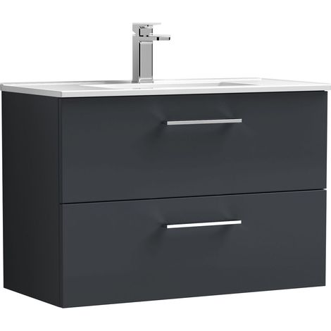 Balterley  Modern Bathroom 1 Soft Close Drawer & Minimalist Wall Hung Vanity Unit Basin, Dark Grey, 435mm