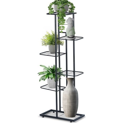 Vaso da fiori in metallo nero con sei livelli per vasi e decorazioni