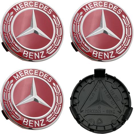 (75 mm, entièrement rouges) - Lot de 4 enjoliveurs centraux de roue de voiture 75 mm or et noir, compatibles avec Mercedes-Benz AMG A1714000025 - Accessoires de personnalisation automobile (1/5)