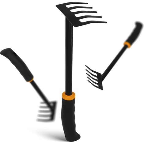 Râteau de Jardin Largeur Travail 9 cm 5 Dents Petit Râteau Poignée Ergonomique Antidérapante Acier Qualité Supérieure Desserrer Sol Outils Jardin